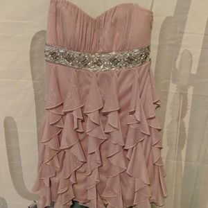 Pink sparkly strapless mini dress